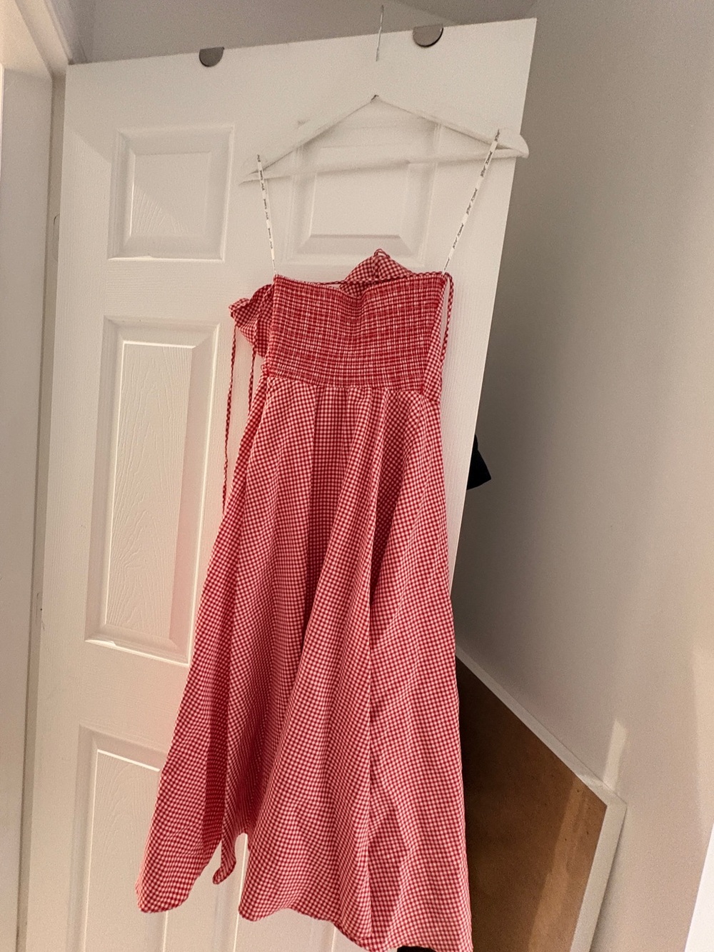 Vintage Betsey Johnson Red Gingham Midi Dress with Spaghetti Straps - Picture 3 of 5